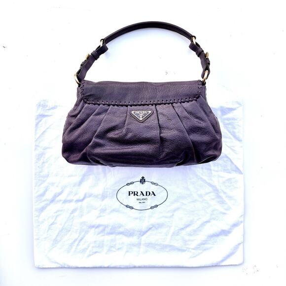 SOLD Prada Eggplant Whipstitch Calf Leather Baguette | Rare Archival - Picture 7 of 16